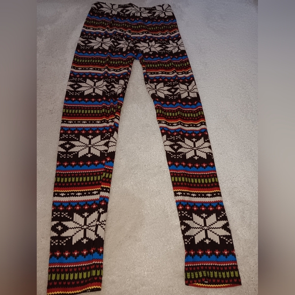 White Mark~Brown Colorful Fair Isle Soft Spandex Leggings NWOT - Picture 10 of 15